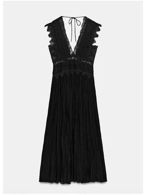 Zara ZW Collection Black Lace Embroidered Midi Dress XS